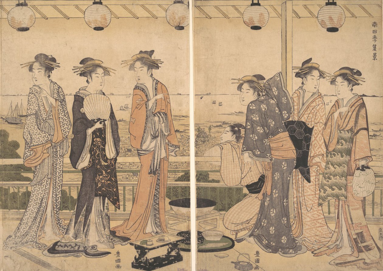 The Four Seasons in Southern Edo: Nyári jelenet Minami shiki, Natsu [no] kei, 1780-as évek vége. alkotó: Utagawa Toyokuni I