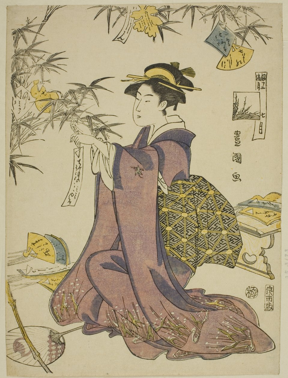 A hetedik hónap (Shichi gatsu), a "Divatos tizenkét hónap (Furyu junikagetsu)" sorozatból alkotó: Utagawa Toyokuni I