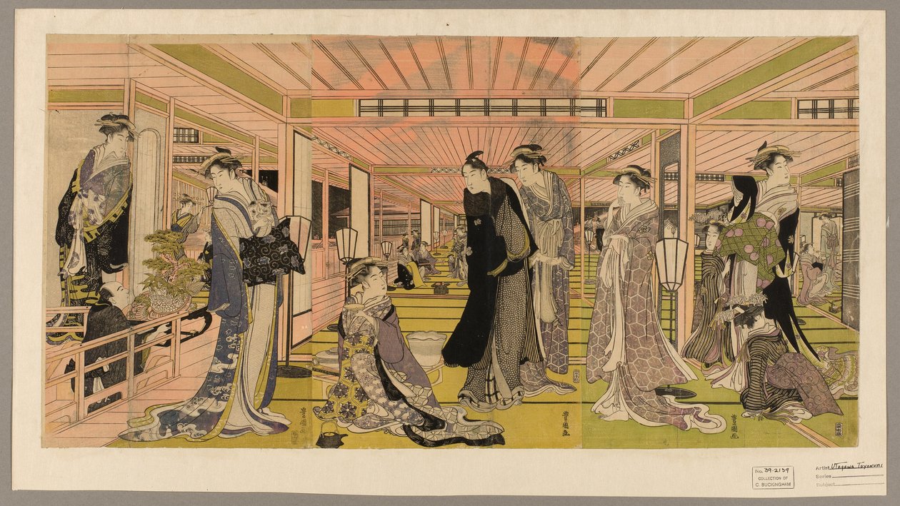 Egy bordély szalonja a szórakozóhelyen alkotó: Utagawa Toyokuni I