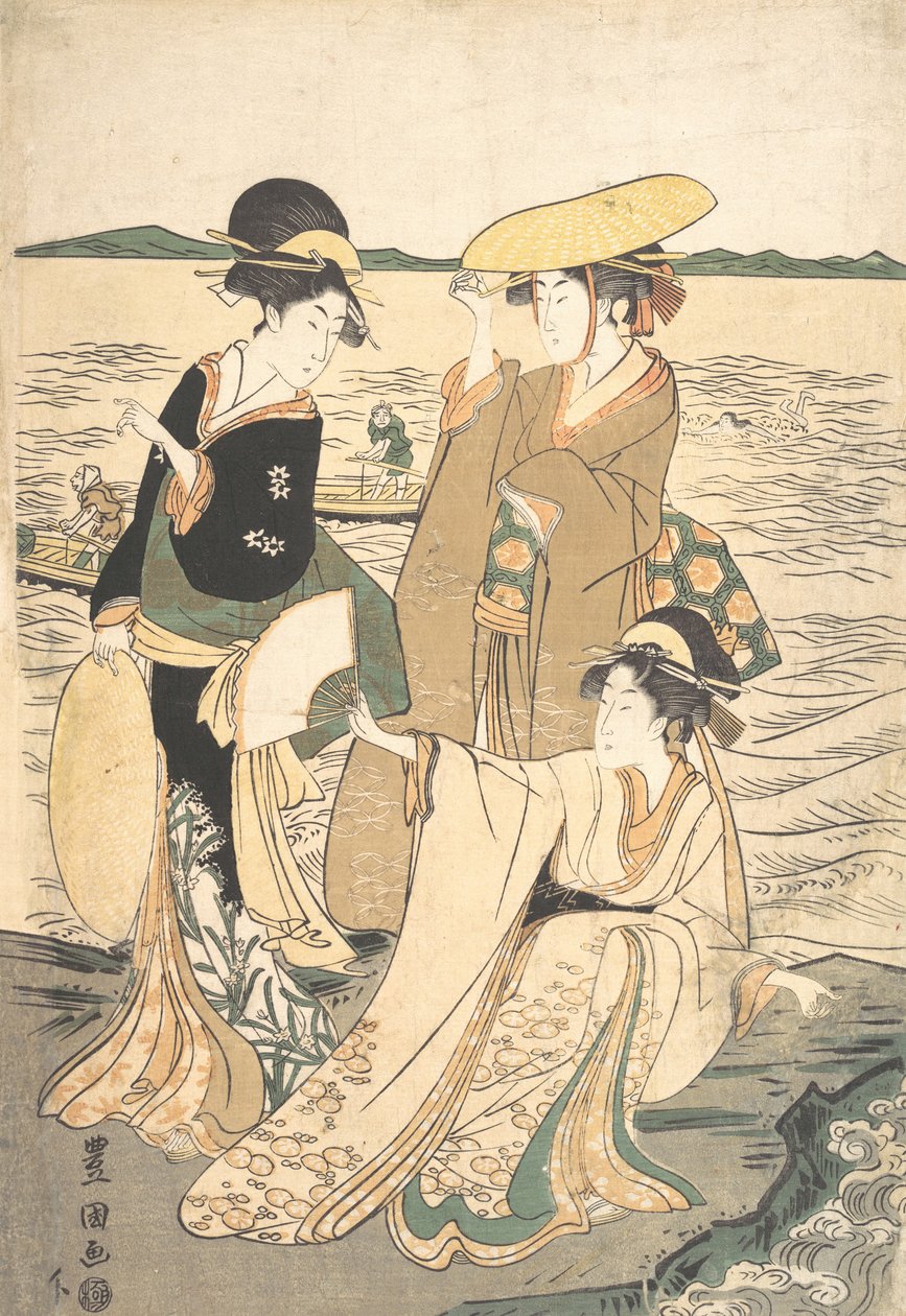 Három fiatal hölgy a tengerparton. alkotó: Utagawa Toyokuni I