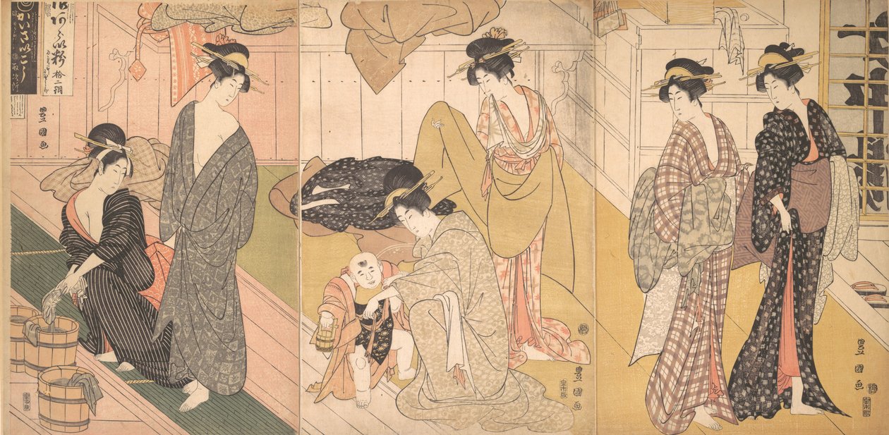 Nők és egy kisfiú egy nyilvános fürdőházban, kb. 1799. alkotó: Utagawa Toyokuni I