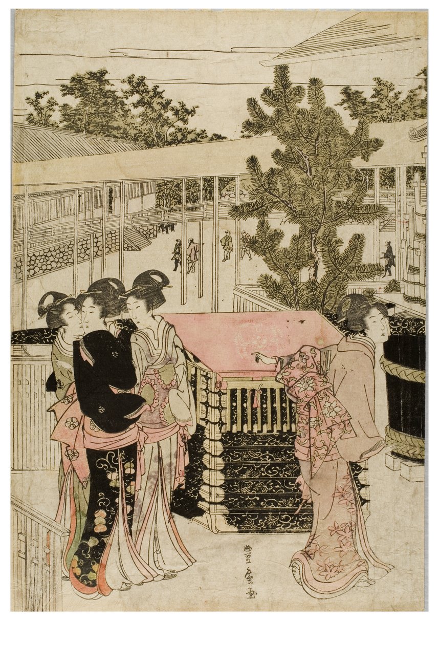 Újévi zarándoklat Myohojiba Horinouchiban, Edo államban, 1804-1810 körül (fadarab papíron) alkotó: Utagawa and Toyokuni Utagawa Toyohiro