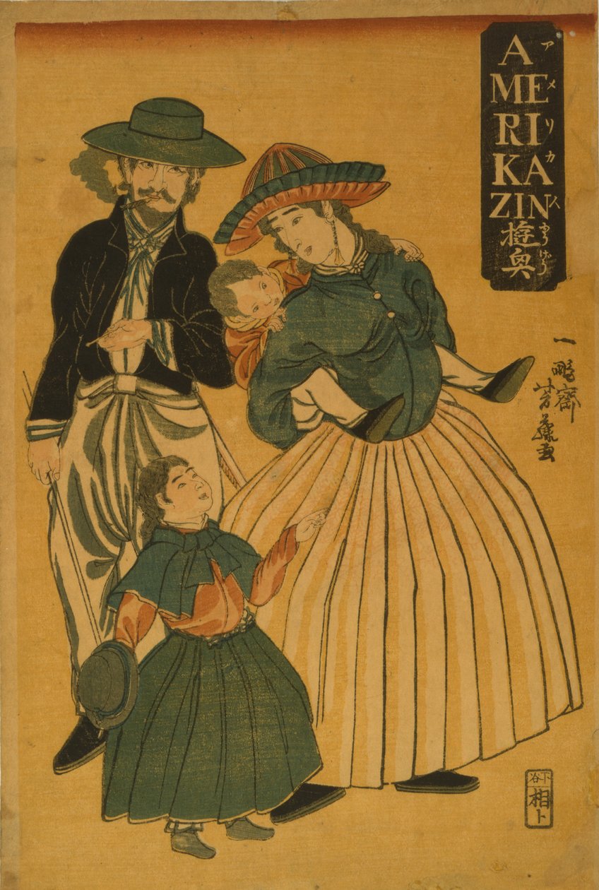 Egy amerikai család sétálni indul Yokohamába, 1861-ben alkotó: Utagawa Yoshifuji