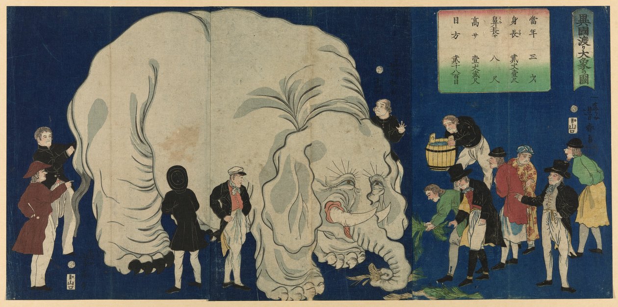 A nagy elefánt idegen földről (Ikoku watari dai zo no zu) alkotó: Utagawa Yoshiharu