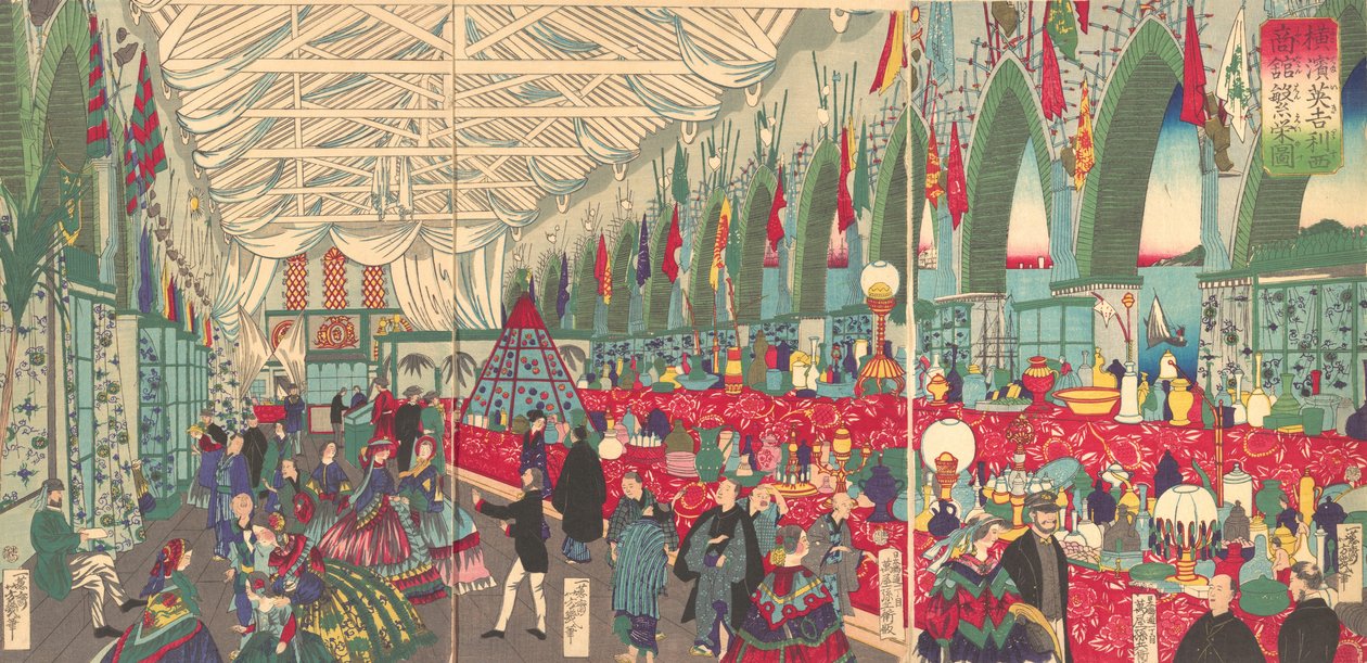 „The Fourishing of an English Trading Firm in Yokohama”, 1870. 9. hónap. alkotó: Utagawa Yoshiiku
