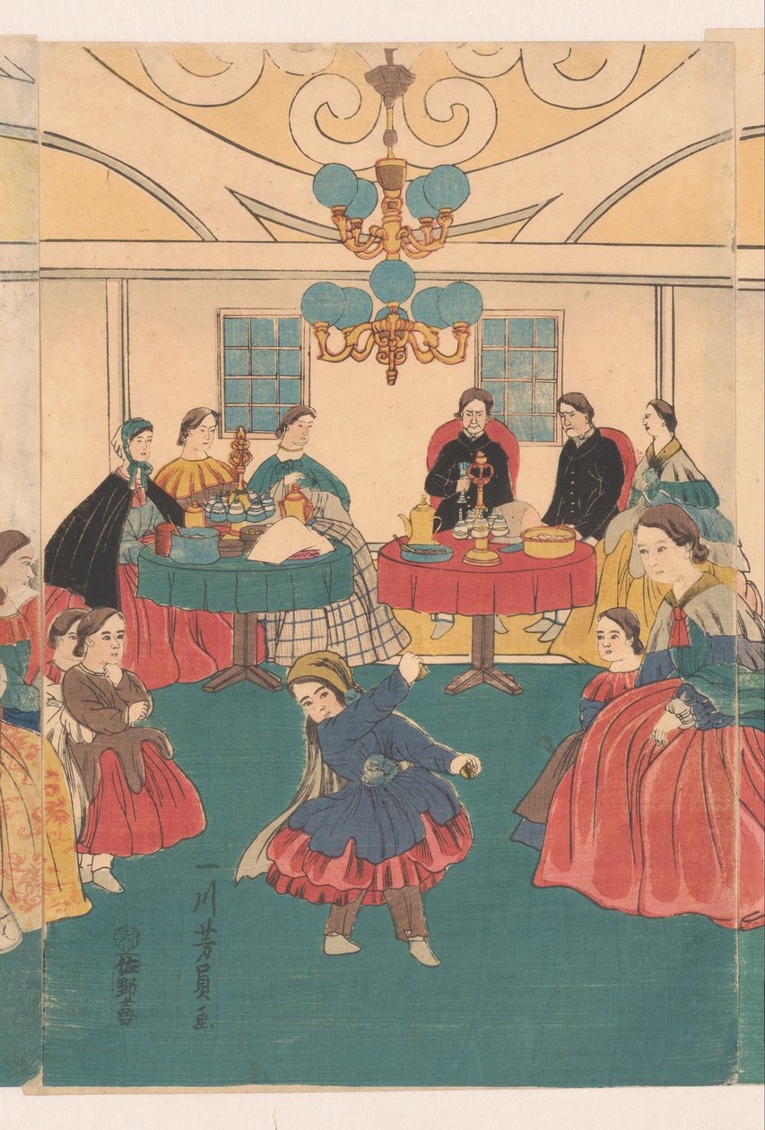 A külföldiek egy banketten szórakoznak alkotó: Utagawa Yoshikazu