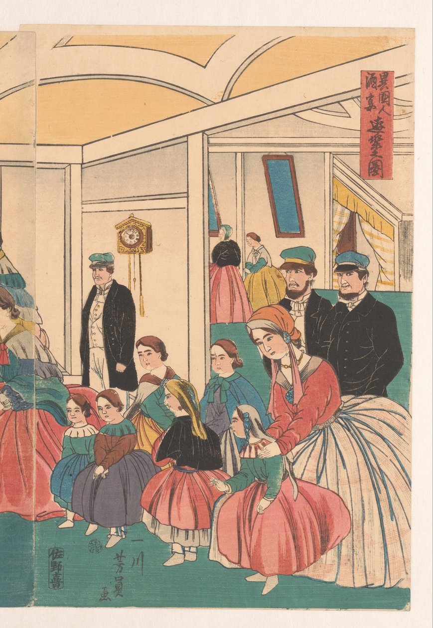 A külföldiek egy banketten szórakoznak alkotó: Utagawa Yoshikazu