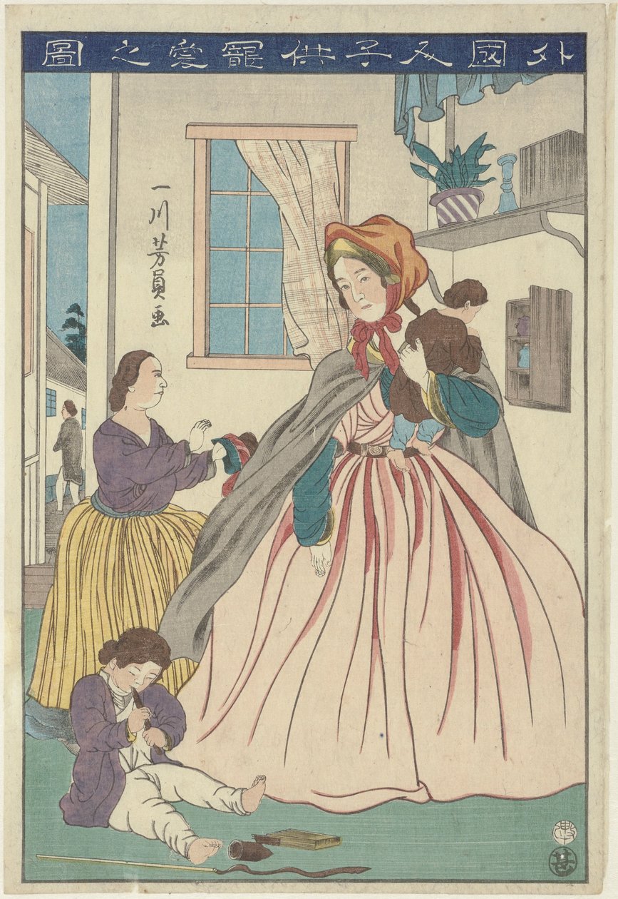 Egy idegen nő szerelme gyermekei iránt Gaikokujin kodomo chôai no zu (cím a tárgyon) alkotó: Utagawa Yoshikazu