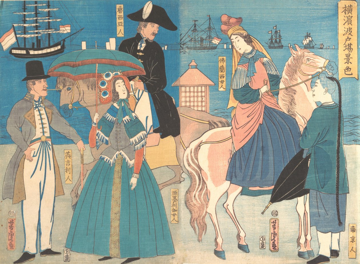 Kilátás a yokohamai rakpartokról, 1861. 2. hónap. alkotó: Utagawa Yoshitora
