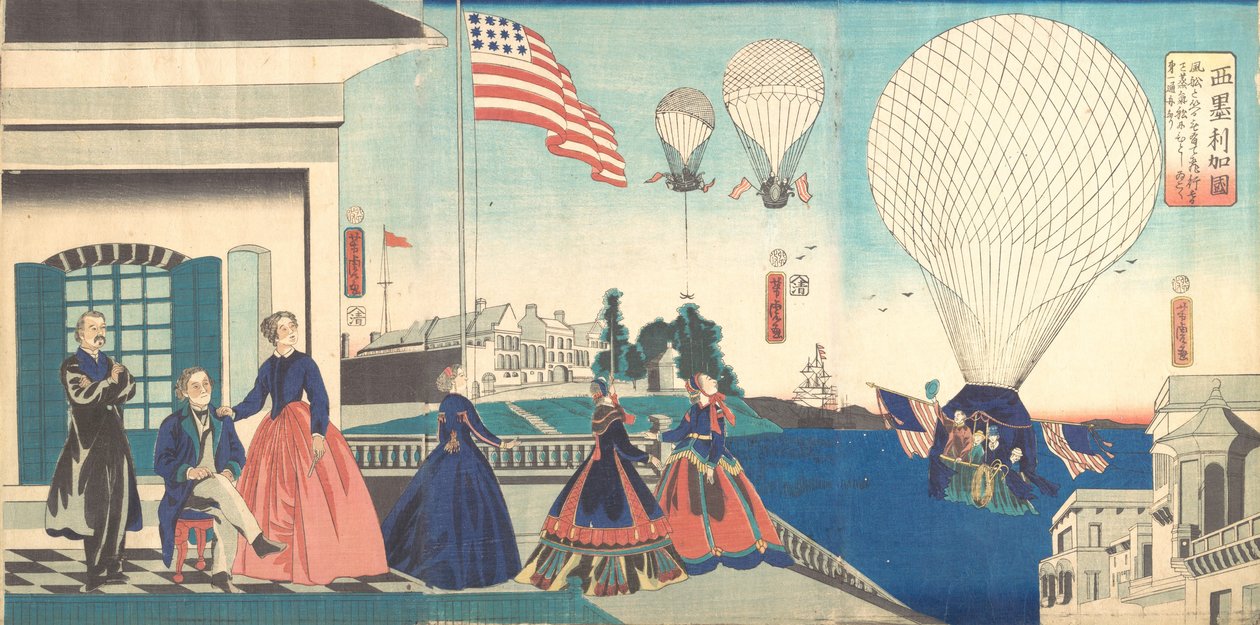 „Amerika”: Hőlégballonok élvezete, 1867. alkotó: Utagawa Yoshitora