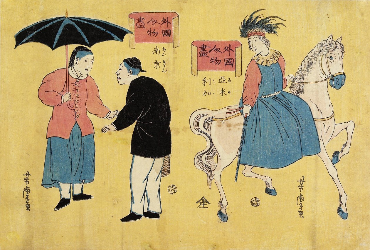 amerikai (jobbra), kínai férfiak (balra) alkotó: Utagawa Yoshitora