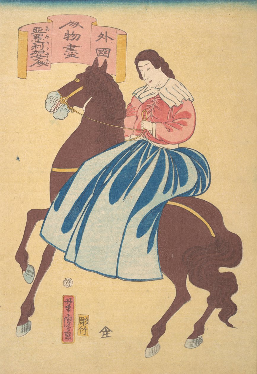 Amerikai lovasnő, 1. hónap, 1861. alkotó: Utagawa Yoshitora