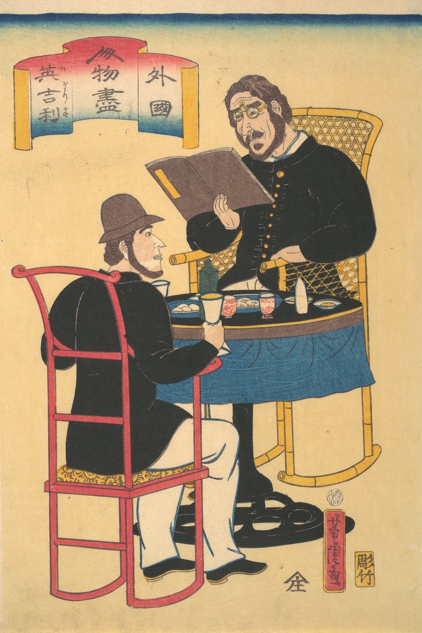 Englishmen Dining, 1. hónap, 1861. alkotó: Utagawa Yoshitora