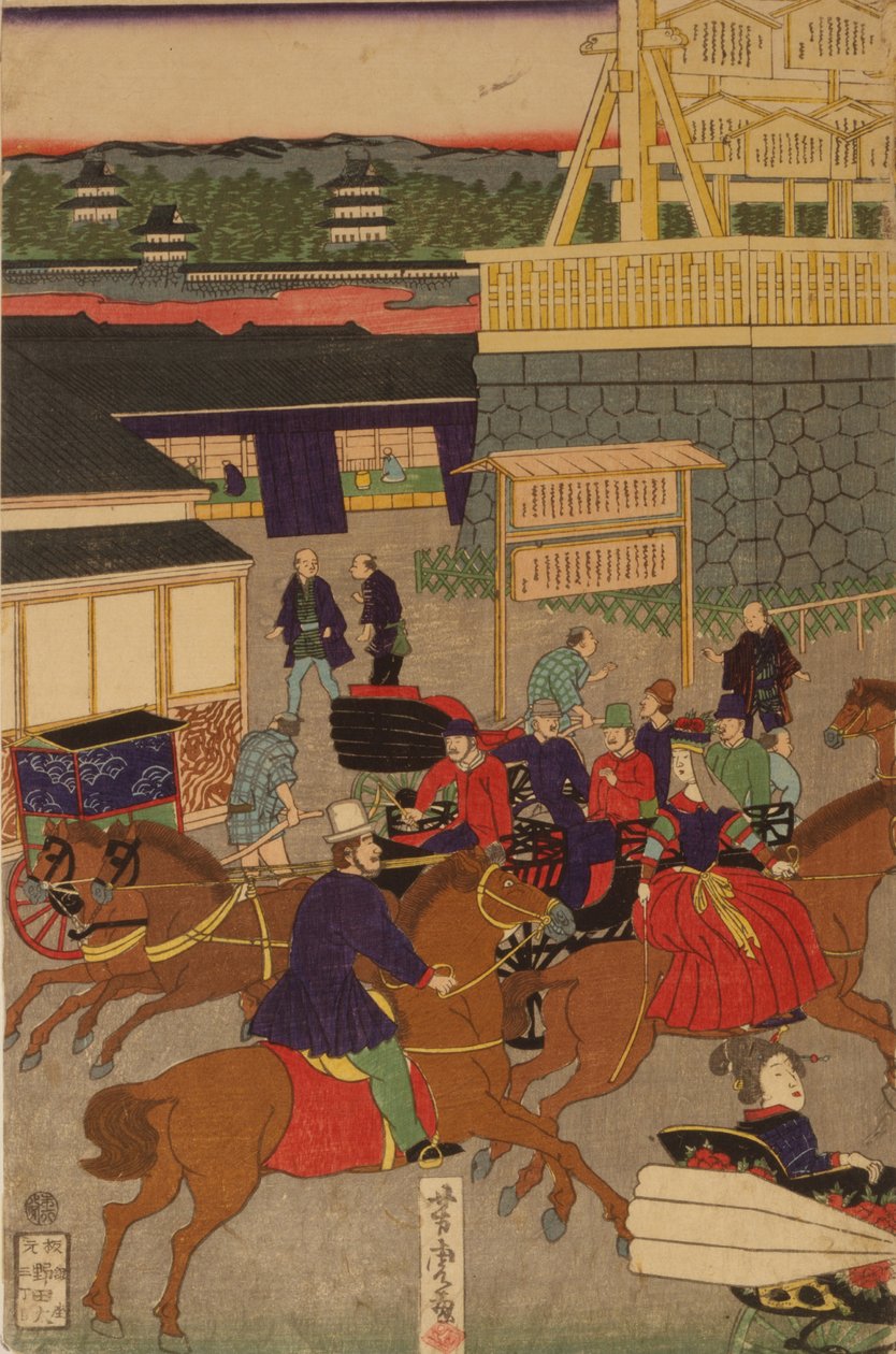 F ぉ Eladó új g Nihonbashi készlet c Talajhőmérséklet f és marad. Toi Nihonbashi változat angol figura T elmélet ptych alkotó: Utagawa Yoshitora