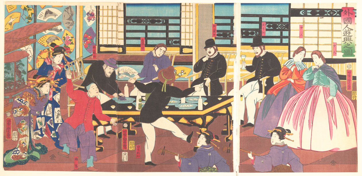 Külföldiek buliznak, 1. hónap, 1861. alkotó: Utagawa Yoshitora