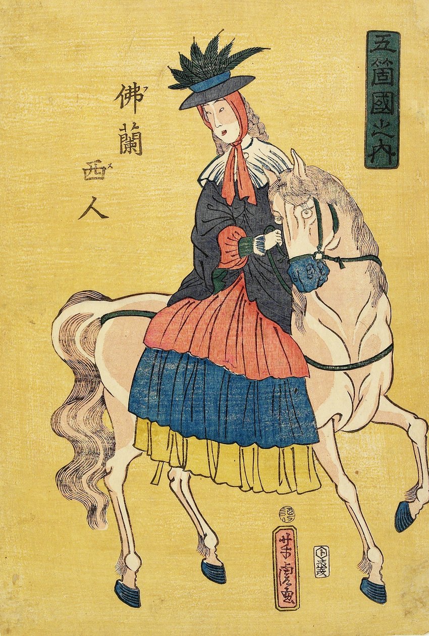 Francia hölgy lóháton alkotó: Utagawa Yoshitora