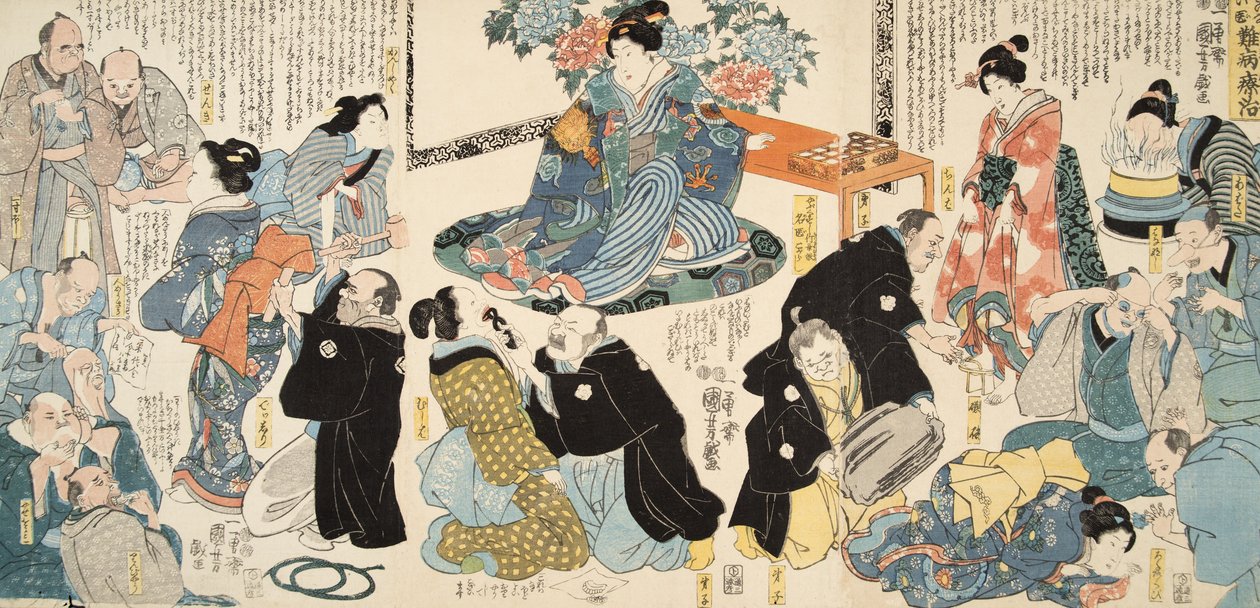 Jelenet a Genji monogatari-ból (Genji meséje), Murasaki Shibuku (sz. 978) c. 1860 (színes fatömbnyomat) alkotó: Utagawa and Toyokuni Kuniyoshi