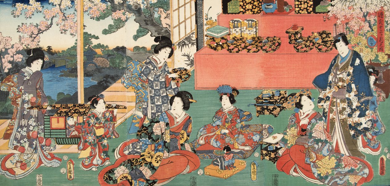 Jelenet a Genji monogatari-ból (Genji meséje), Murasaki Shibuku (sz. 978) c. 1860 (színes fatömbnyomat) alkotó: Utagawa and Toyokuni Kuniyoshi