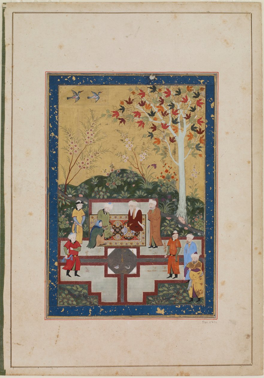 Egy idős nő és két férfi, 1520-30 körül (tinta, átlátszatlan akvarell és arany papíron) alkotó: Uzbek School