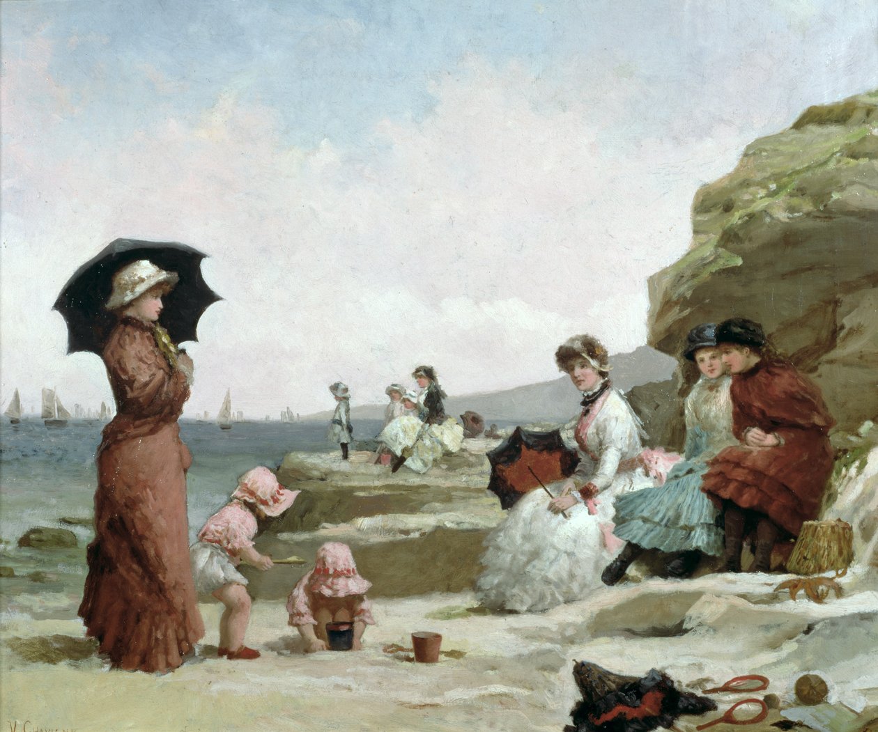 Tengeri táj, Figurák a tengerparton, 1870 körül alkotó: V. Chavigny
