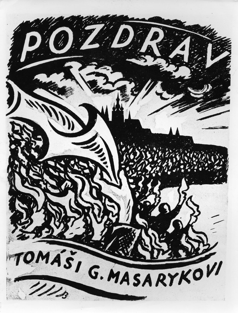 Üdvözlettel, Tomas Masaryk, Masaryk 1918. december 8-i Prágába érkezésének illusztrációja alkotó: V.H. Brunner