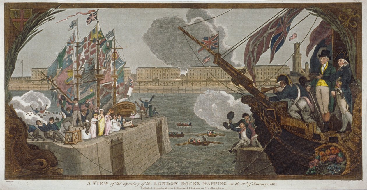 A London Docks megnyitása, Wapping, 1805 alkotó: V Woodthorpe