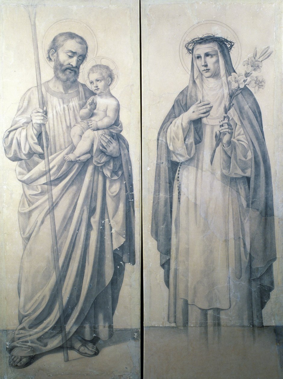 Sienai Szent Katalin és Szent Kristóf előkészítő rajza alkotó: V. de Matteis