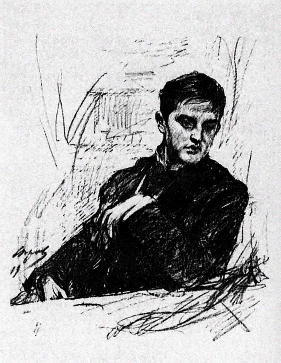 Dmitrij Filoszofov (faszén papíron) alkotó: Valentin Aleksandrovich Serov