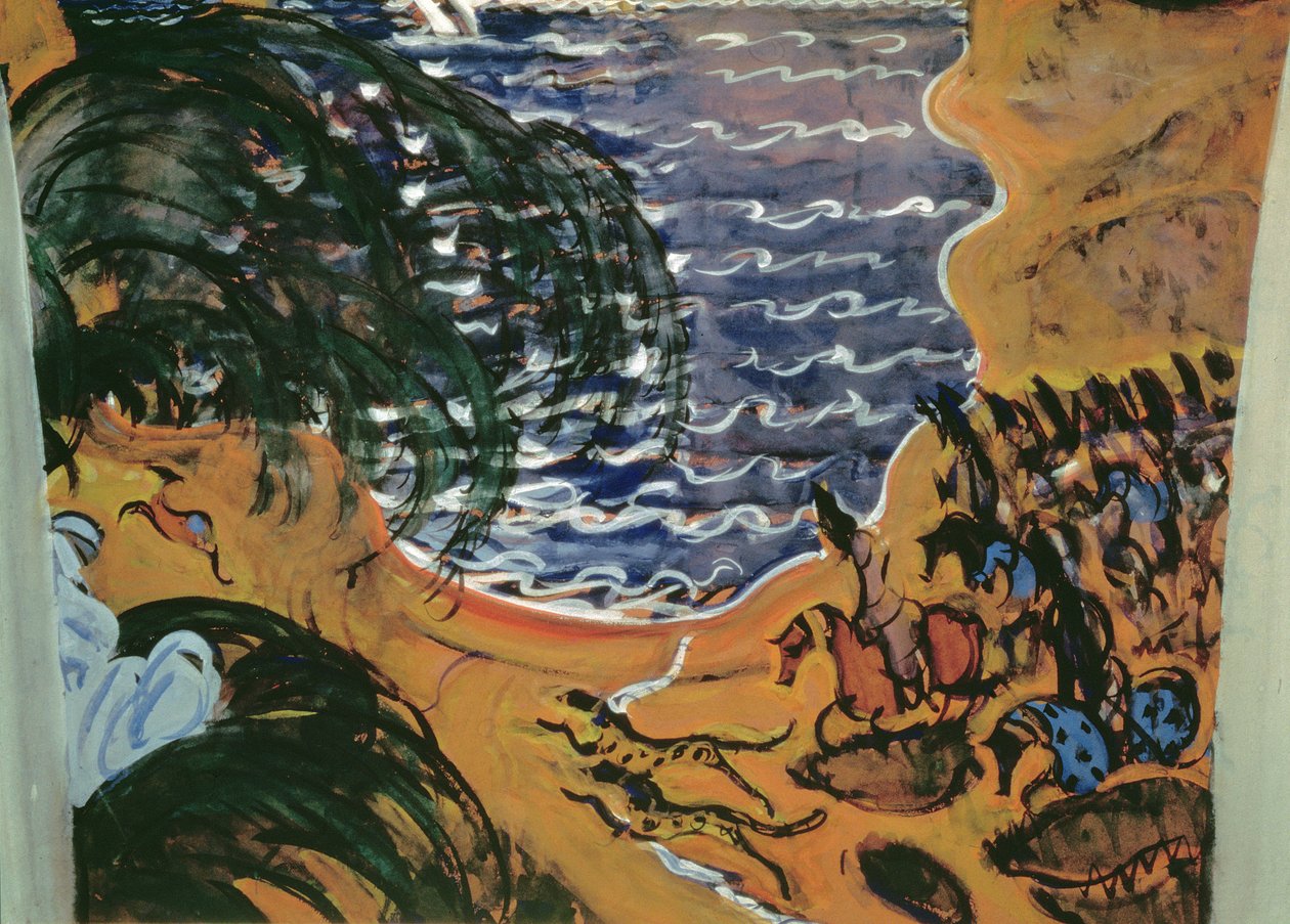 Vázlat a Scheherazade balett függönyének tervéhez, 1910 (tempera kartonon) alkotó: Valentin Aleksandrovich Serov