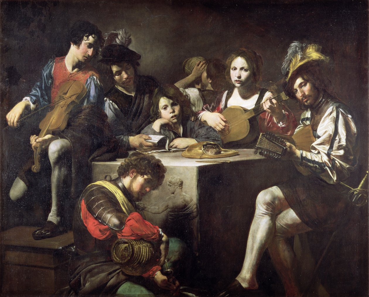 Koncert a dombormű körül alkotó: Valentin de Boulogne