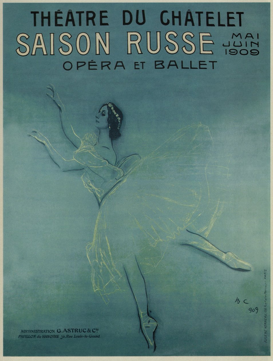 Reklámplakát Anna Pavlova balett-táncosnőnek F. Chopin Les sylphides című balettjében, 1909 alkotó: Valentin Aleksandrovich Serov