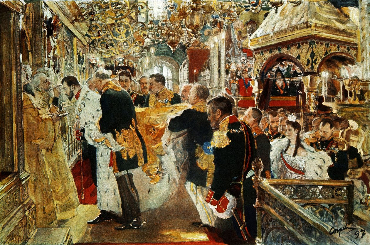 II. Miklós orosz császár (cár) koronázása 1894-ben Valentin Szerov által (január 19. alkotó: Valentin Aleksandrovich Serov