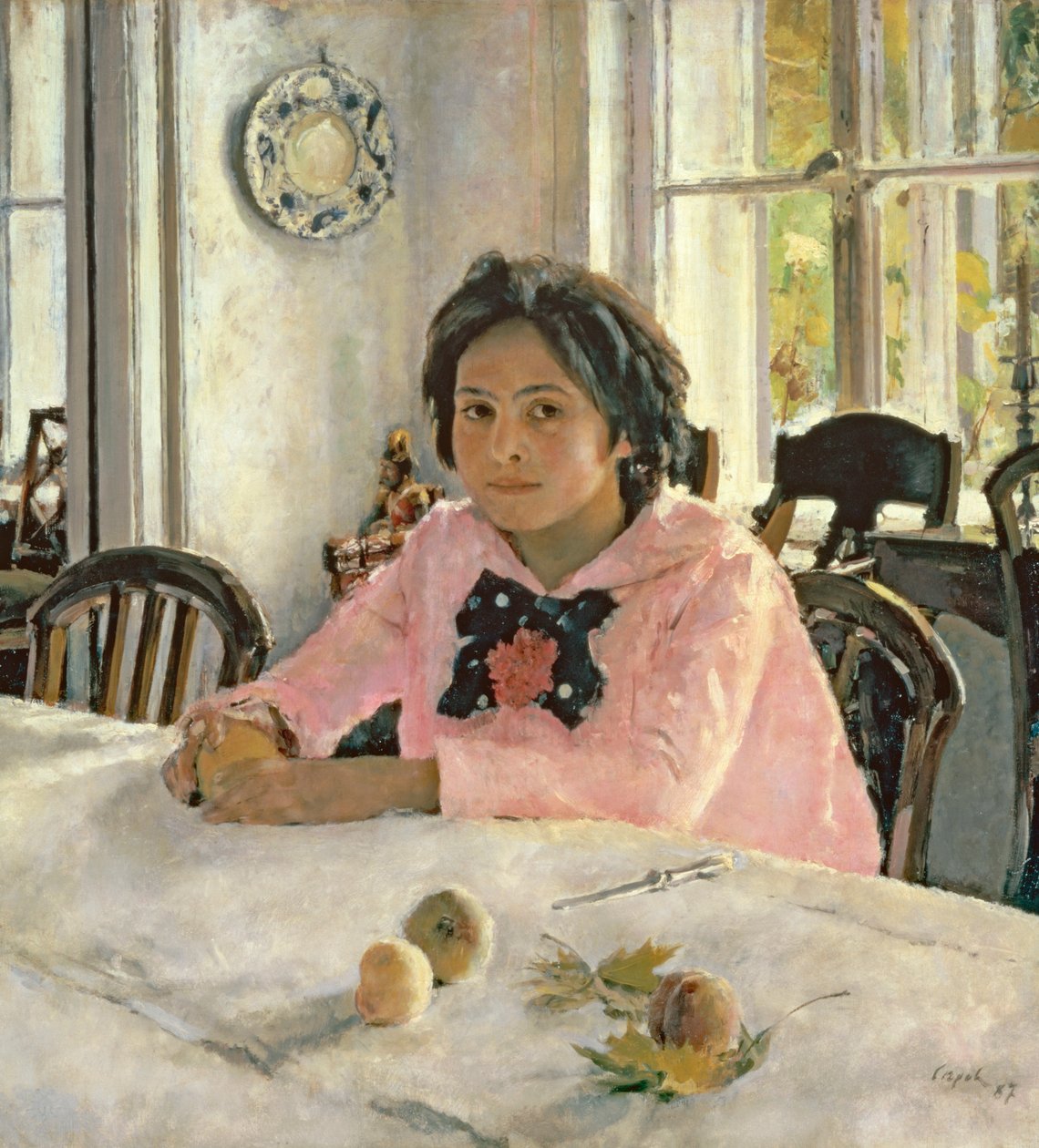 Lány őszibarackkal alkotó: Valentin Aleksandrovich Serov
