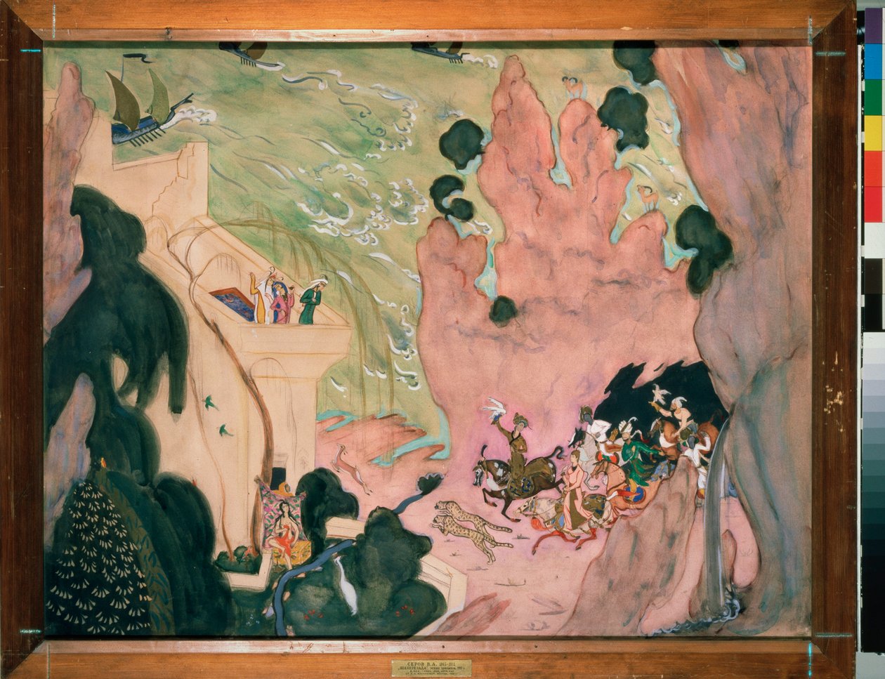 Felkészítő függöny Nicholas (Nikolaj) Rimszkij Korszakov (Rimszkij-Korszakov) (1844-1908) "Sheherazade" (Scheherazade) balettjéhez. Valentin Alekszandrovics Szerov (1865-1911) munkája, akvarell és gouache papíron alkotó: Valentin Aleksandrovich Serov