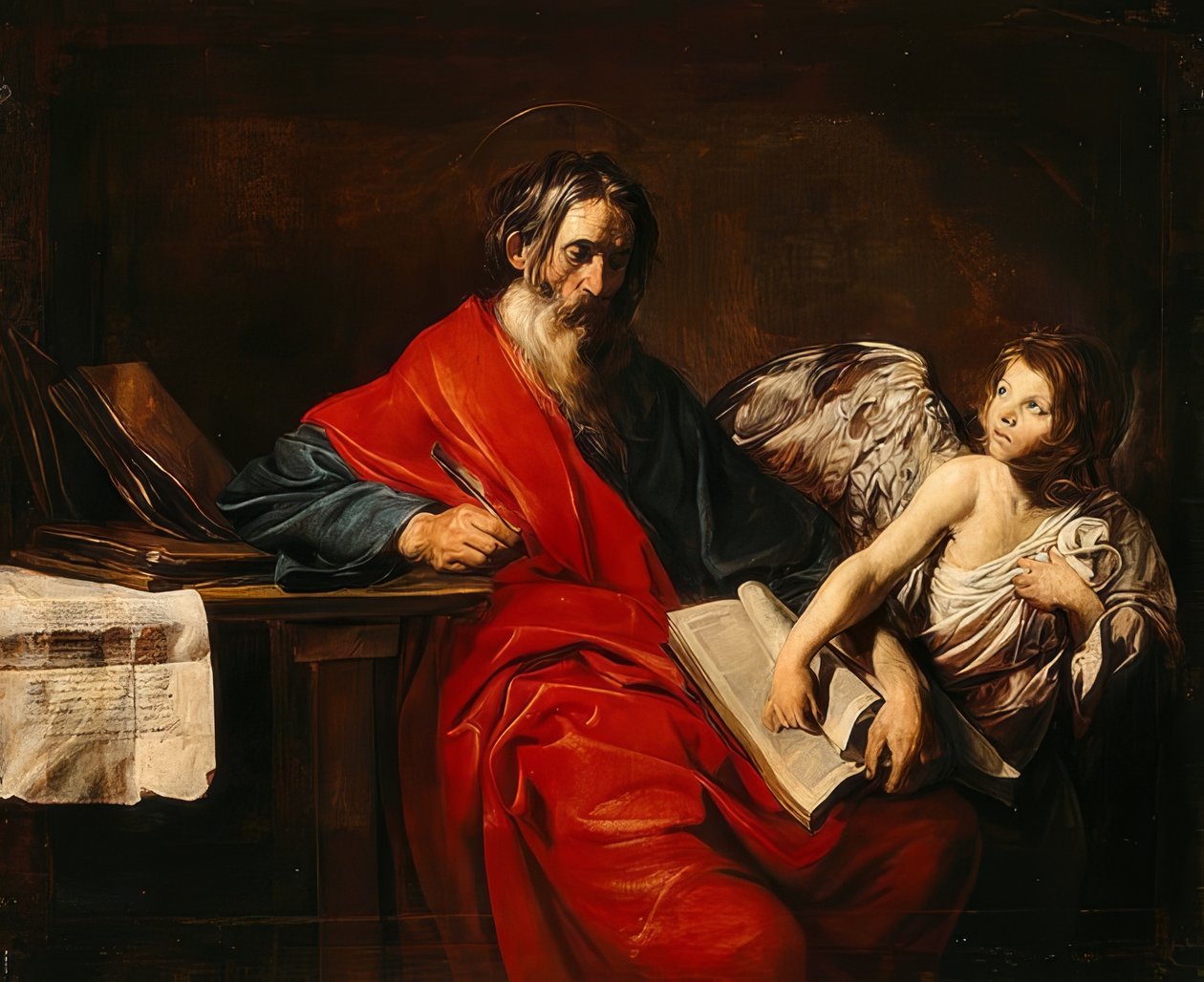 Máté evangélista. 1625 körül alkotó: Valentin de Boullogne
