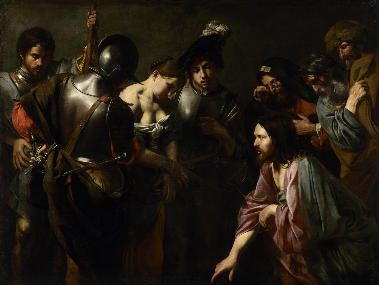 Krisztus és a házasságtörő nő alkotó: Valentin de Boulogne