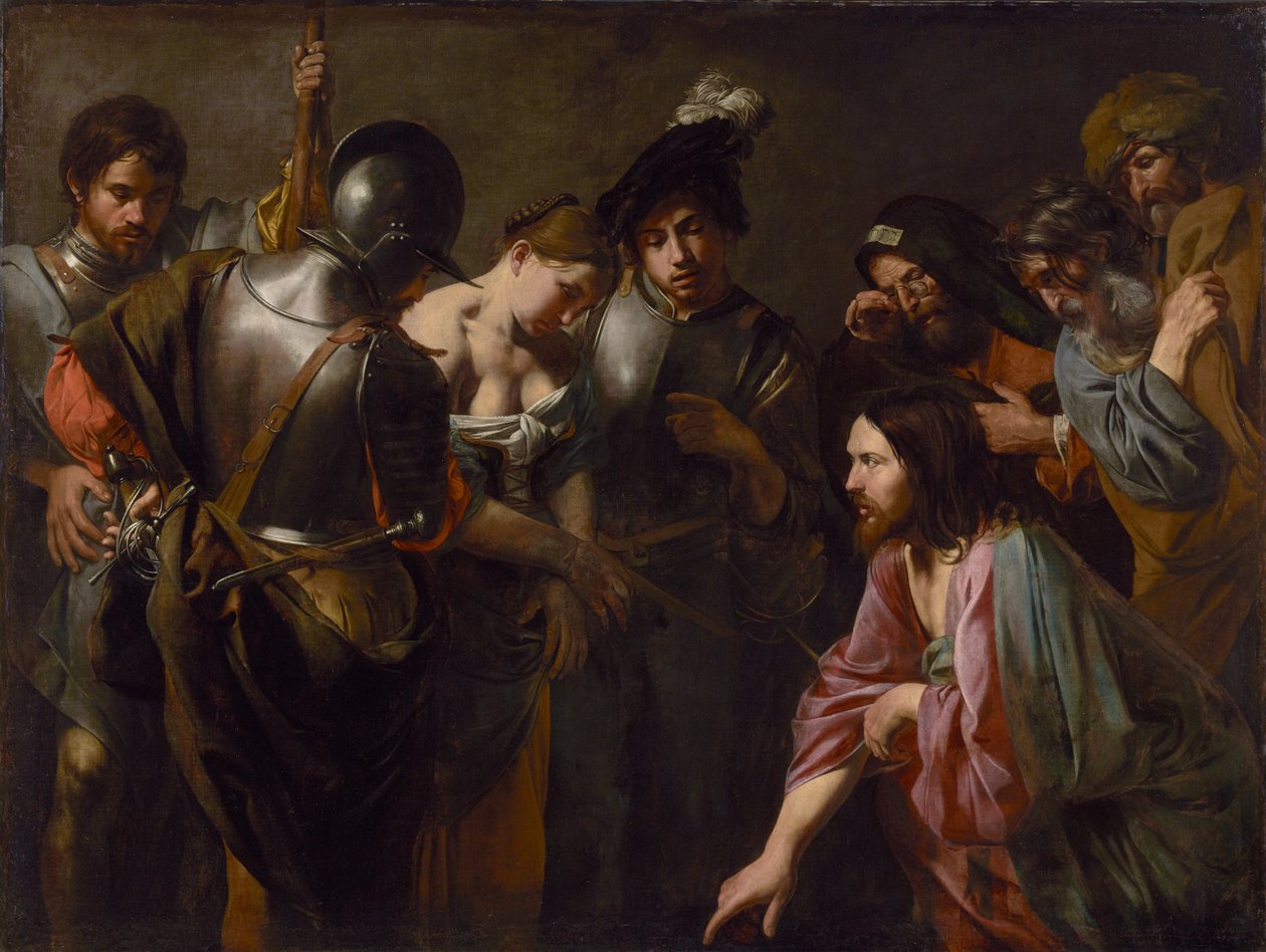 Krisztus és a házasságtörő nő alkotó: Valentin de Boulogne