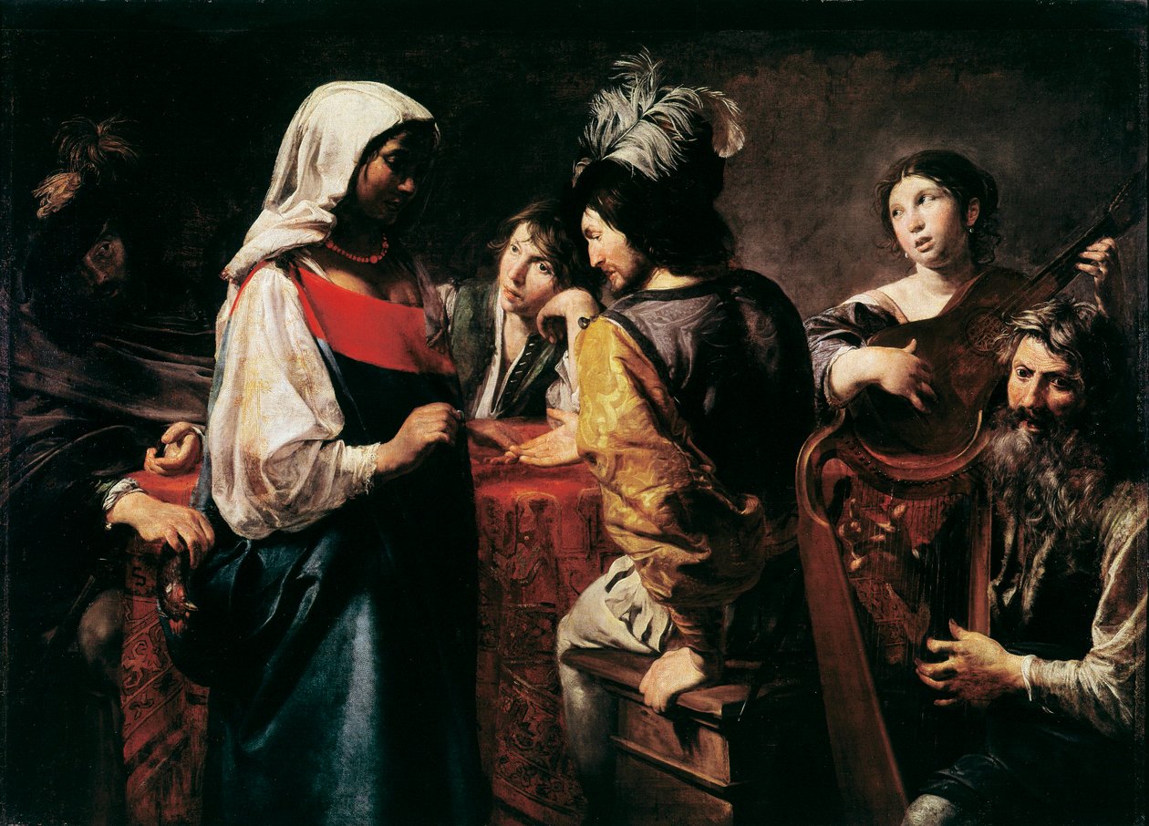Jean Valentin de Boulogne (1594-1632) Jósnő festménye, 125 x 175 cm, Párizs, Louvre Múzeum alkotó: Valentin de Boulogne