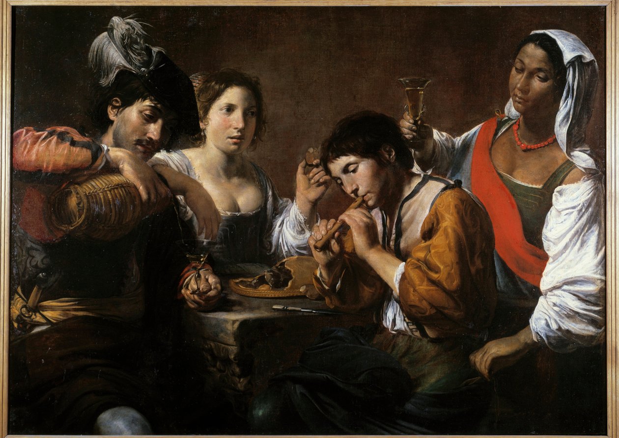 Találkozás egy kabaréban Valentin de Boulogne (1591-1632) festménye 17. század V. 0,96x1,33 m alkotó: Valentin de Boulogne