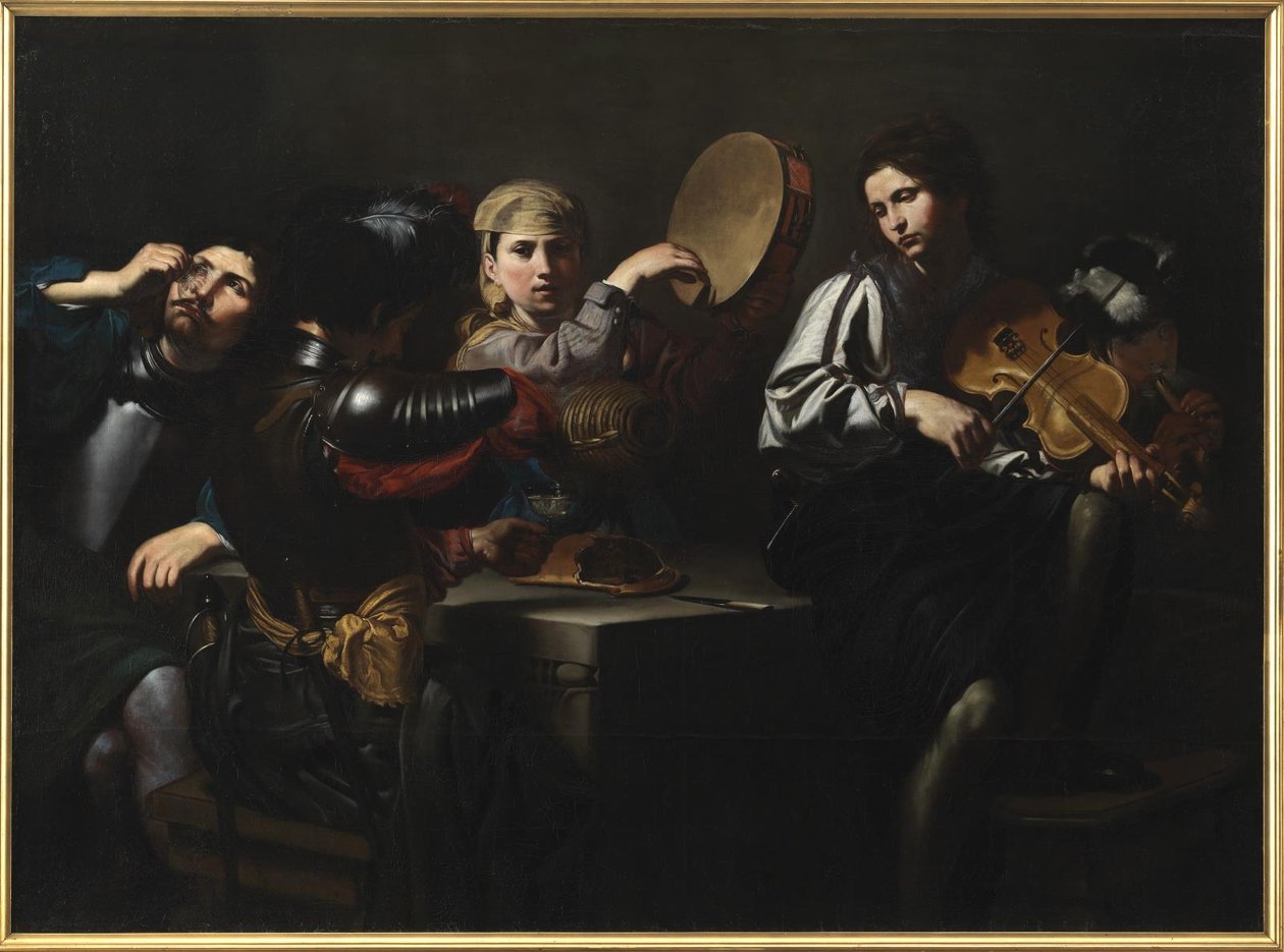 Zenészek és katonák alkotó: Valentin de Boulogne