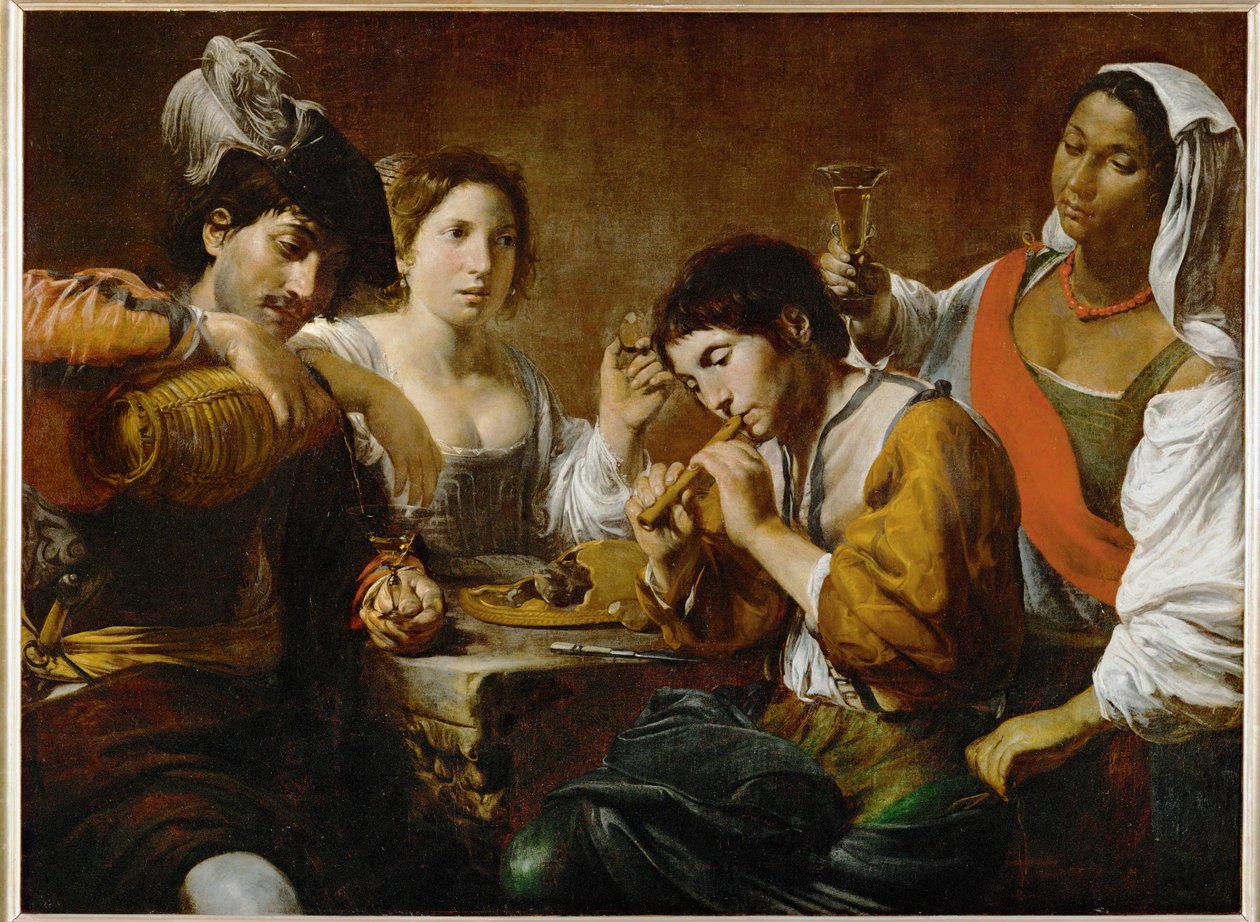 Reunion dans un cabaret - Társaság a kocsmában ... alkotó: Valentin de Boulogne
