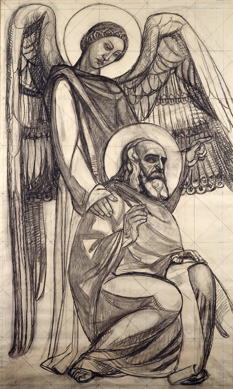 Szent János és az angyal, 1925 (szén és ceruza papíron) alkotó: Valentine Reyre