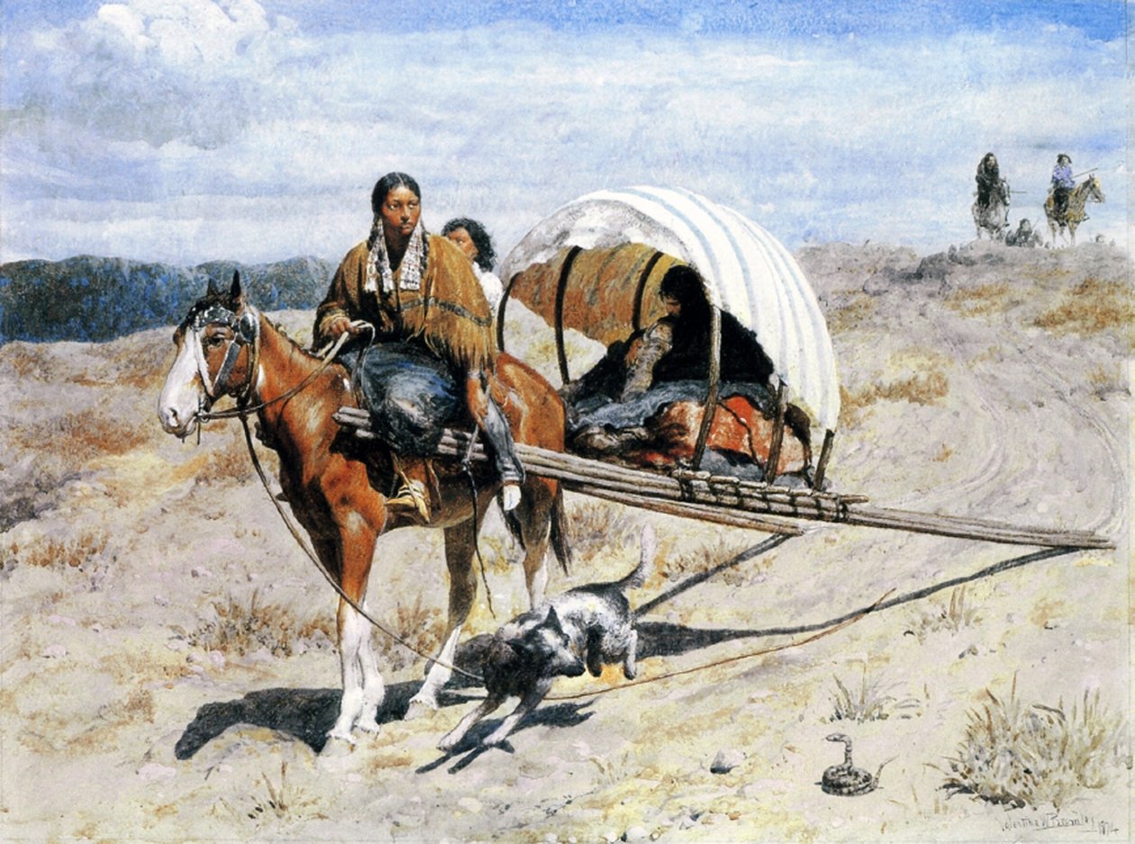 Indian Crow Family on the Trail, 1874 (wc, ouache és tinta papíron) alkotó: Valentine Walter Lewis Bromley
