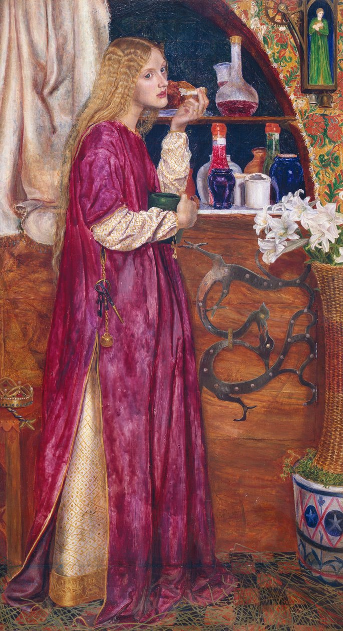 A királynő a szalonban volt, kenyeret és mézet evett (olaj a panelen) alkotó: Valentine Cameron Prinsep