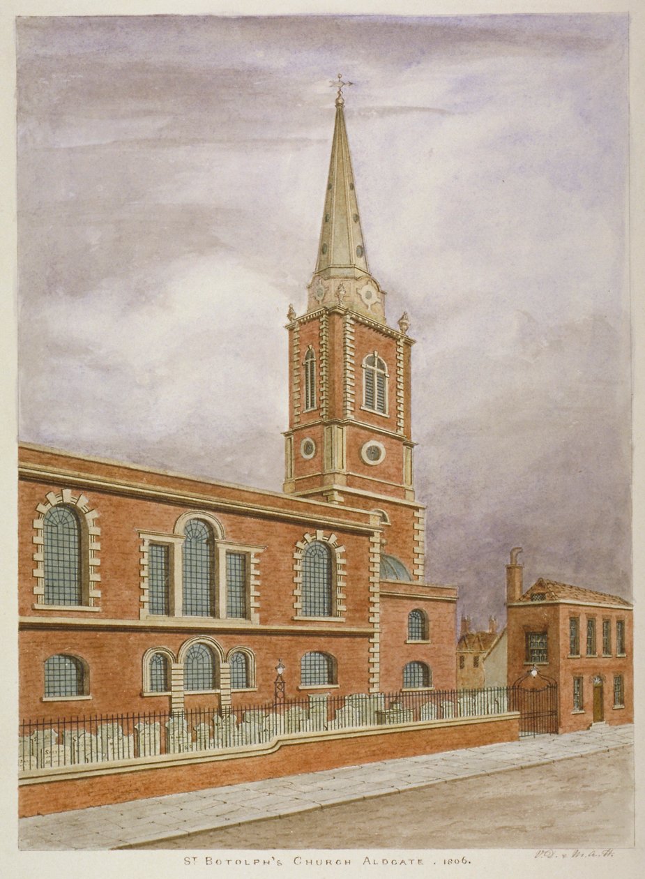 St Botolph templom, Aldgate, London City, 1806 alkotó: Valentine Davis