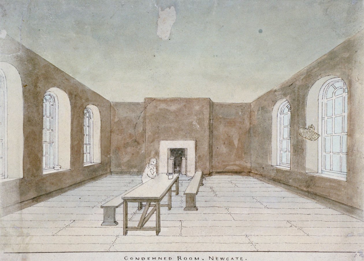 Az elítélt szoba belseje a Newgate börtönben, Old Bailey, City of London, 1810 alkotó: Valentine Davis