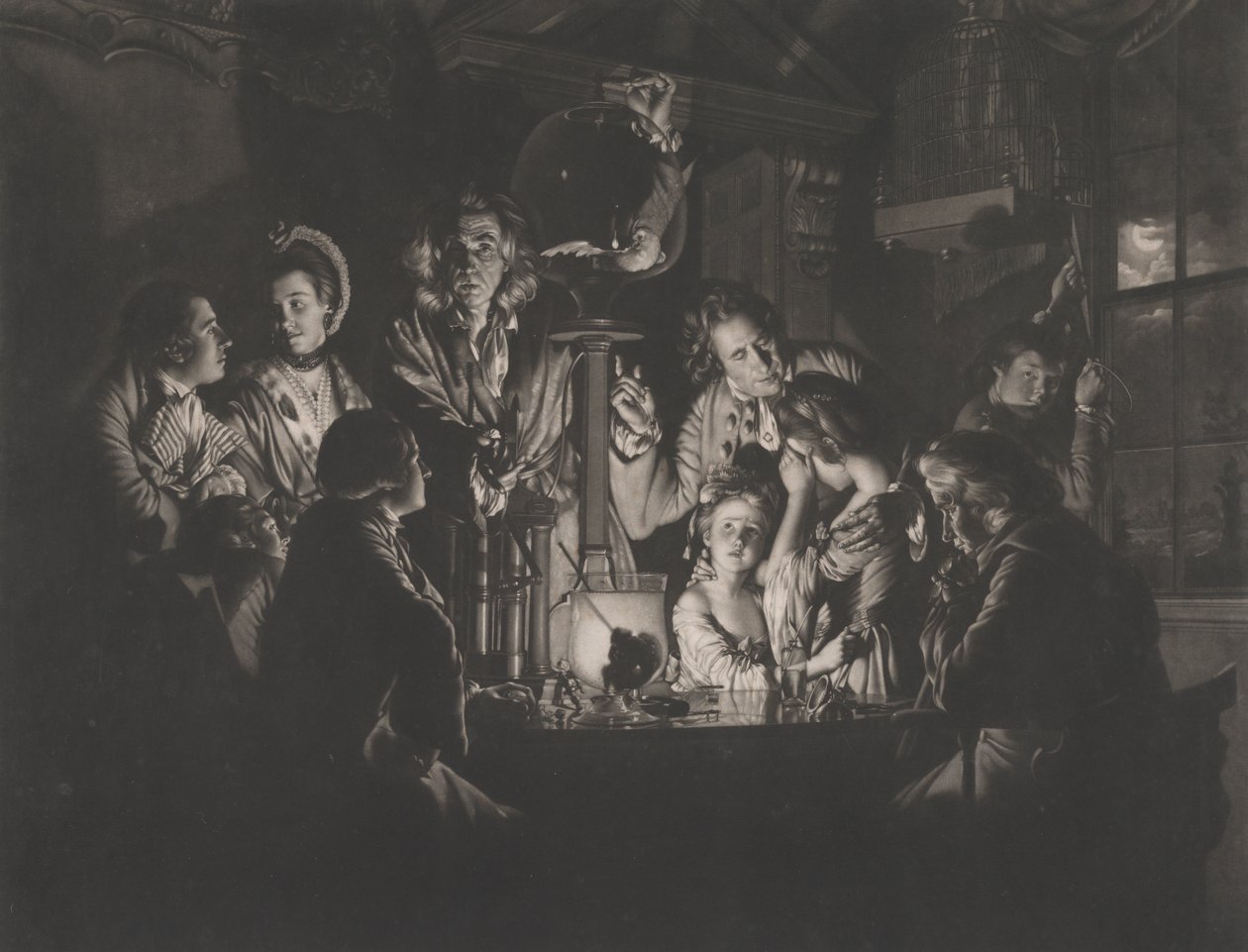 Egy filozófus, aki kísérletet tesz a légszivattyúval, 1769. alkotó: Valentine Green