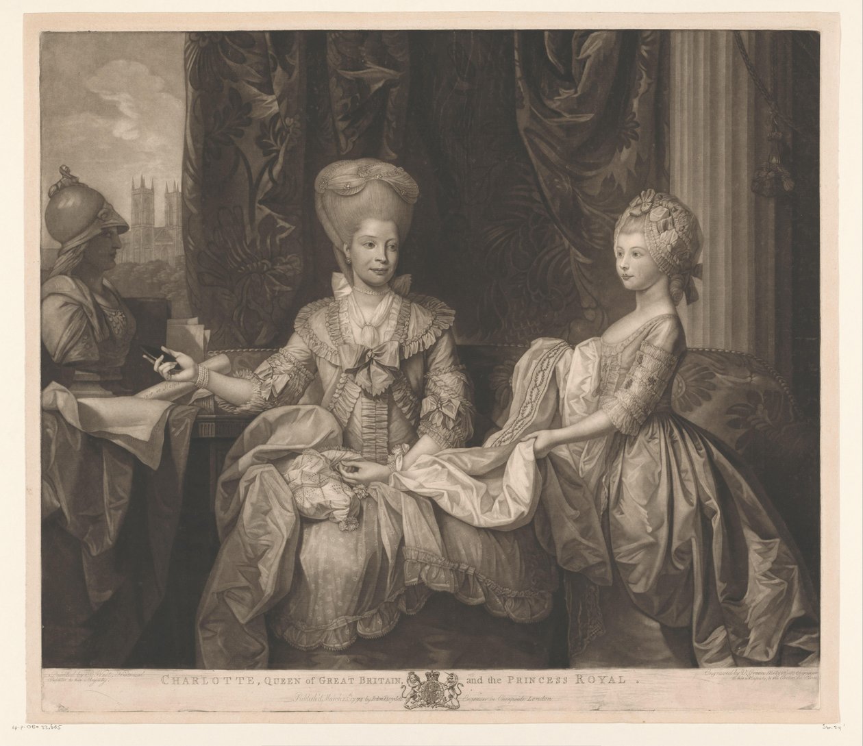 Mecklenburg-Strelitz Charlotte és lánya, Charlotte portréja Charlotte, Nagy-Britannia királynője és a királyi hercegnő (cím a tárgyon) alkotó: Valentine Green