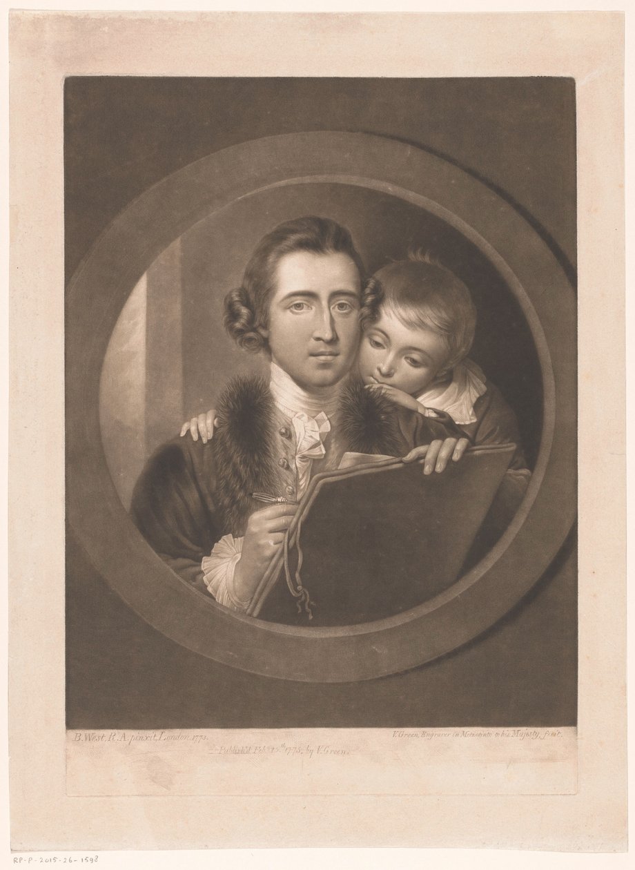Benjamin West művész portréja fiával, Raphaellel alkotó: Valentine Green