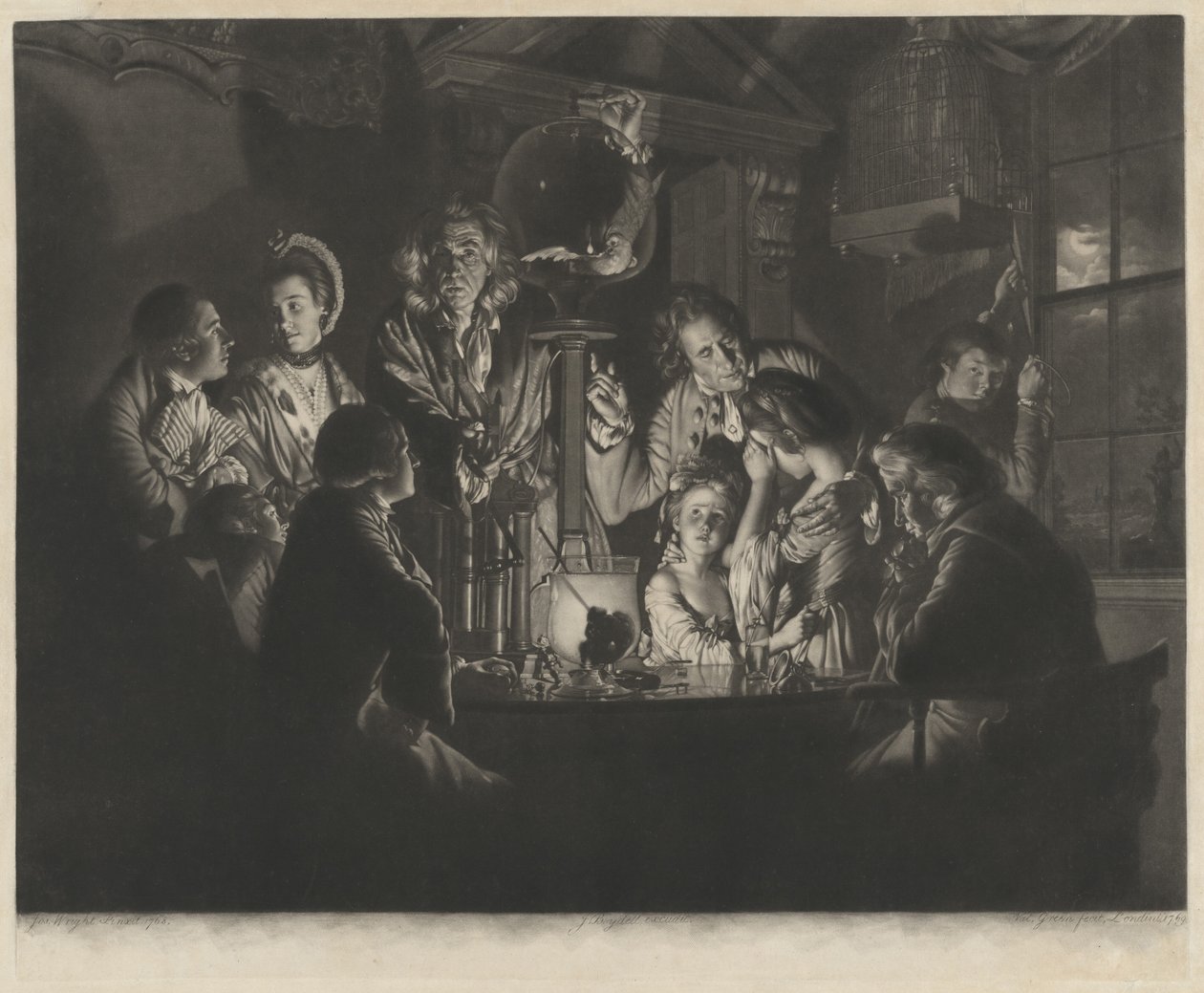 Egy filozófus kísérletet tesz a légszivattyúval alkotó: Valentine Green after Joseph Wright